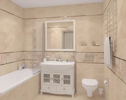 Bathroom interior beige porcelain tiles