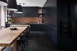 Kitchen interior with dark tiles photo