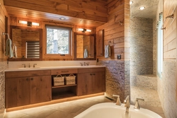 Bathtub in an apartment made of wood photo