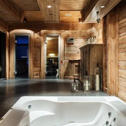 Bathtub in an apartment made of wood photo