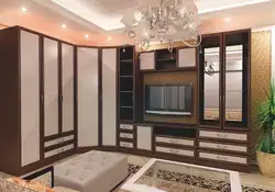 Wardrobe and living room in the same style photo