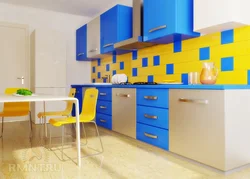 Yellow and blue kitchen design