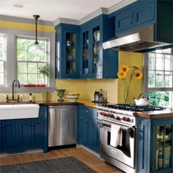 Yellow and blue kitchen design