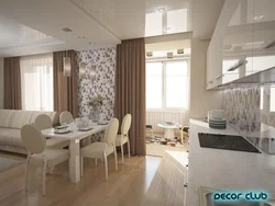 Living room with kitchen in a modern style photo with two windows