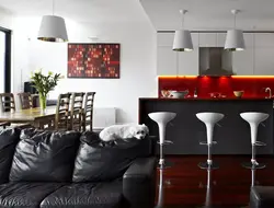 Şəkil qırmızı mətbəx qonaq otağı