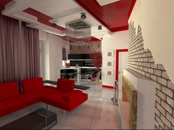 Photo red kitchen living room