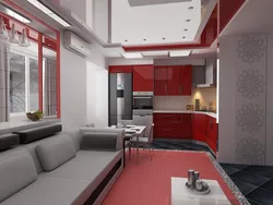 Photo red kitchen living room
