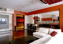 Photo red kitchen living room