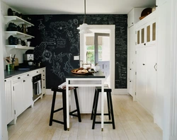 Black wallpaper in the kitchen in the interior