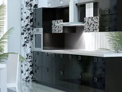 Black kitchen facade with flowers photo