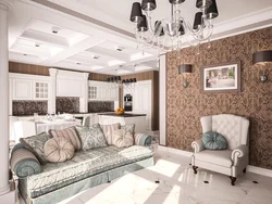 Kitchen living room interior in modern classic style photo