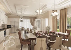 Kitchen living room interior in modern classic style photo