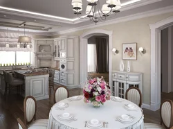 Kitchen living room interior in modern classic style photo