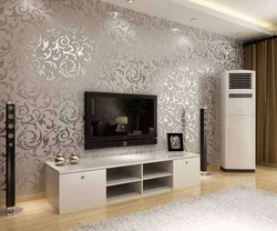 Wallpaper in the living room photo in the apartment combined photo design