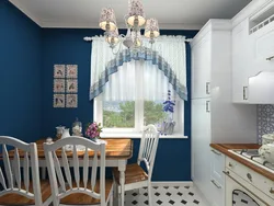 Kitchen design with blue wallpaper