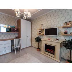 Electric fireplace in the kitchen interior