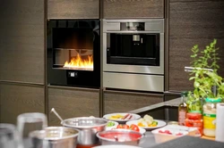Electric fireplace in the kitchen interior