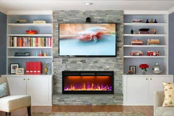 Electric fireplace in the kitchen interior