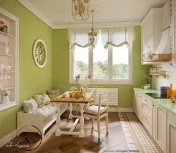 Kitchen In Green Color Design Photo With Wallpaper