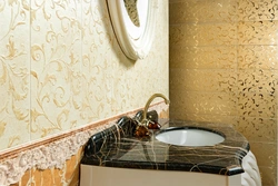 Bath design with gold tiles