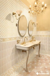 Bath design with gold tiles