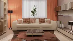Living room interior with corner sofa and wall