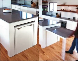 Ошхонаҳо бо мизи кашолашаванда аз зери акси countertop