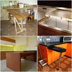 Ошхонаҳо бо мизи кашолашаванда аз зери акси countertop