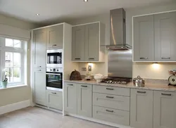 White kitchen beige refrigerator photo