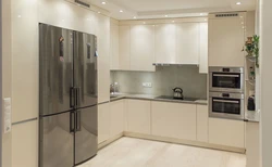 White kitchen beige refrigerator photo