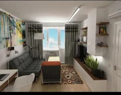 Design of a rectangular room with a balcony living room