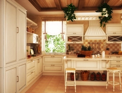 Country house kitchen design in rustic style