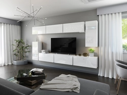 White living room in modern glossy style photo