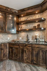 Solid wood kitchen in the interior