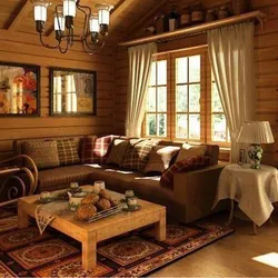 Ҳуҷраи зиндагӣ дар як хонаи rustic як акс
