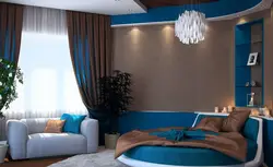 Blue and brown in the bedroom interior