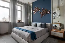 Blue and brown in the bedroom interior