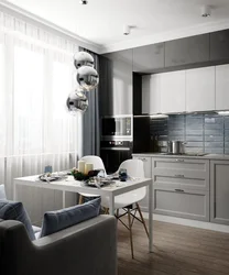 Straight kitchen design in gray tones