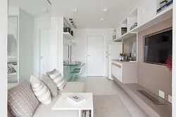 Design of a one-room apartment 35 sq m with a balcony photo