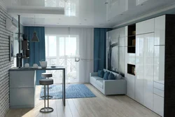 Design of a one-room apartment 35 sq m with a balcony photo
