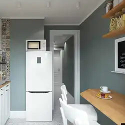 Kitchen project in Khrushchev with a refrigerator photo