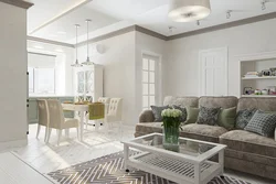 Light gray kitchen living room interior