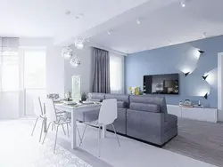 Light gray kitchen living room interior