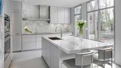 Gray marble in the kitchen interior