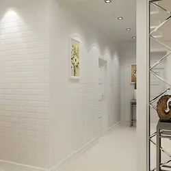 Hallway design with bricks and wallpaper
