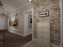 Hallway Design With Bricks And Wallpaper