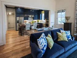 Blue sofa in the kitchen photo
