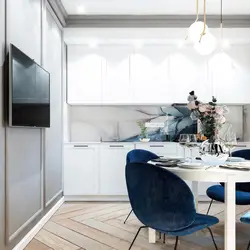 Blue sofa in the kitchen photo