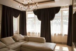 Three windows in the living room photo in a modern style
