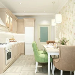 Wallpaper for a beige kitchen interior photo